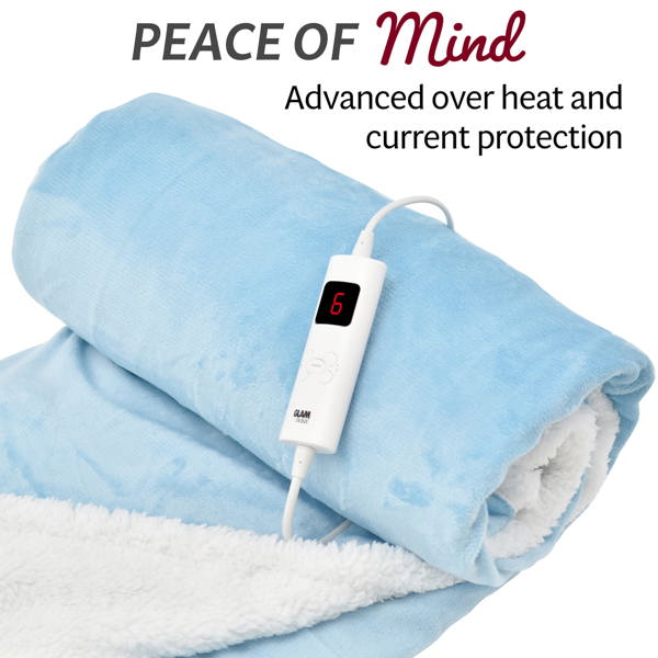 GlamHaus Heated Throw Electric Fleece Over Blanket Sofa Bed Large 160 X 130cm Aquamarine