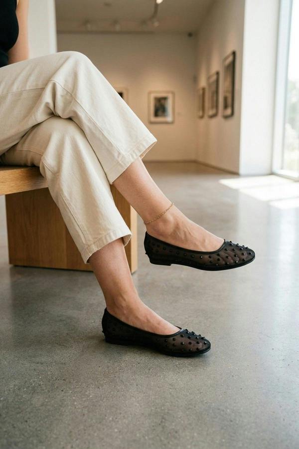 Saoirse Sheer Embellished Ballet Flats - Black