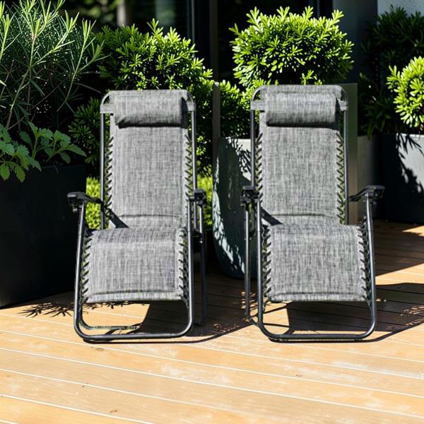 The Garden Marketplace Padded Anti-Gravity Recliner Garden Chairs Grey 2pc