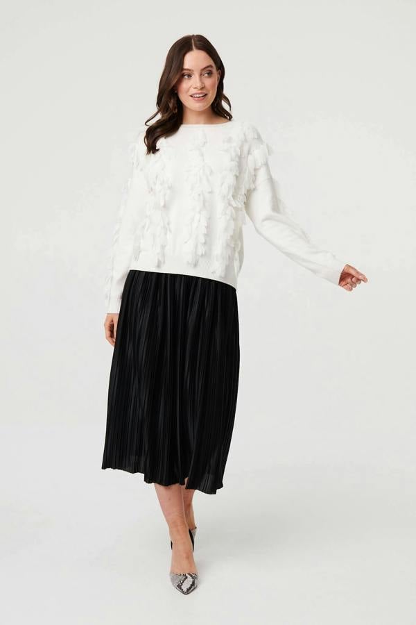 White | Feather Embellished Long Sleeve Jumper