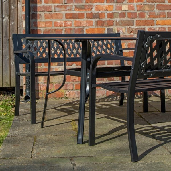Samuel Alexander Outdoor 4 Person Rectangular Glass Top Garden Dining Table and 2 Benches Set