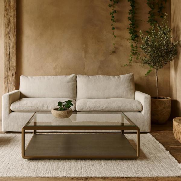 Wyld Haus Siena Grey Shagreen Glass and Gold Coffee Table