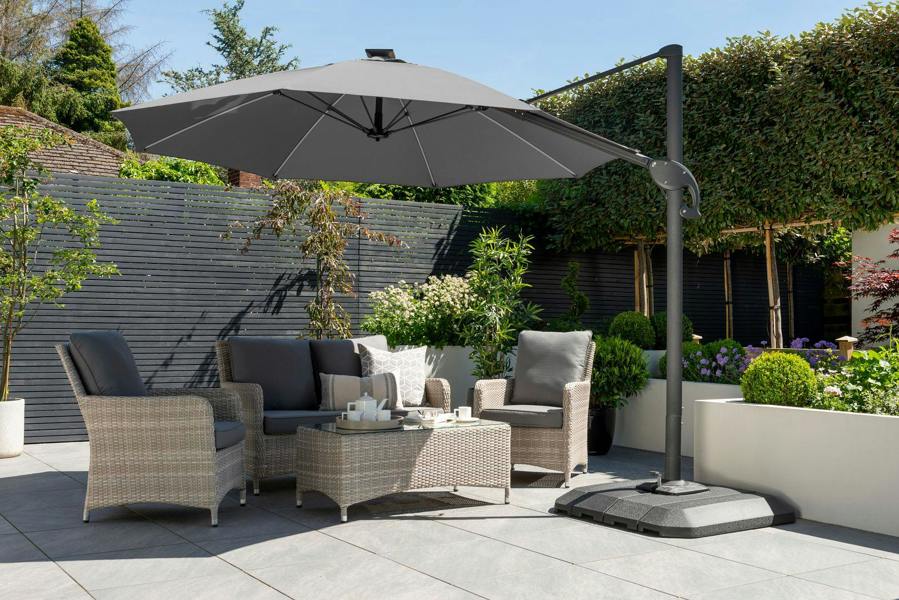 Norfolk Leisure One Box Parasol 3m Round LED Cantilever with Water Filled Base