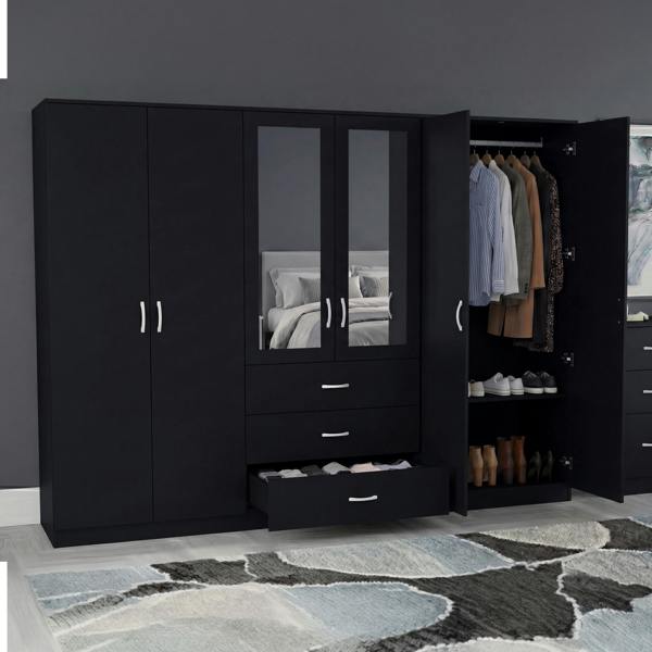Vida Designs Riano 6 Door 3 Drawer Mirrored Wardrobe