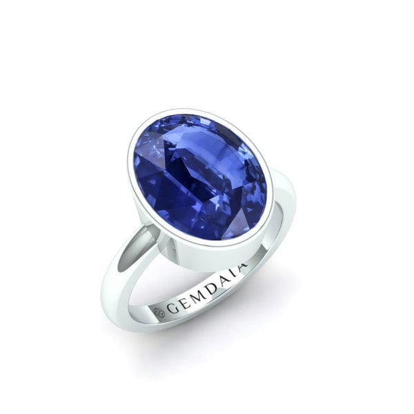 Gemdaia 7.5 Carat Cornflower Blue Sapphire Bezel Ring 'Natural & Untreated