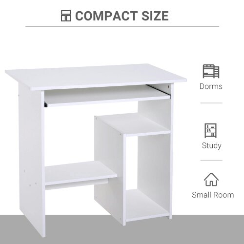 Wyld Haus Rolu 100cm Wooden White Compact Corner Desk With Keyboard Tray And Storage Shelves