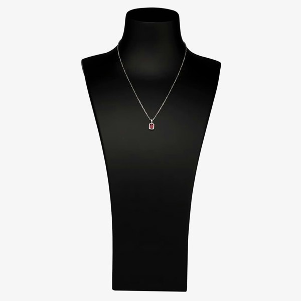 T. H. Baker Silver Red Cubic Zirconia Baguette Pendant and Earring Set SET14195
