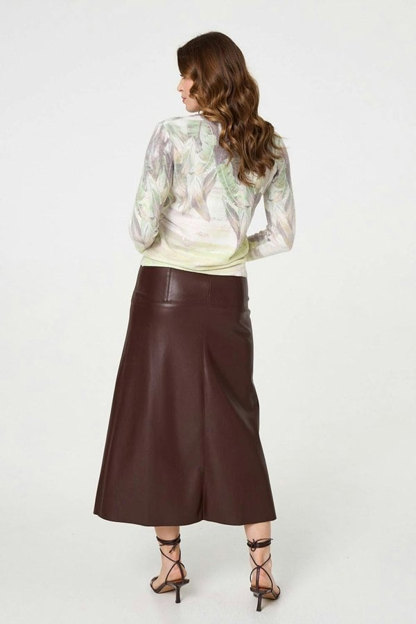 Green | Feather Print Long Sleeve Knit Top
