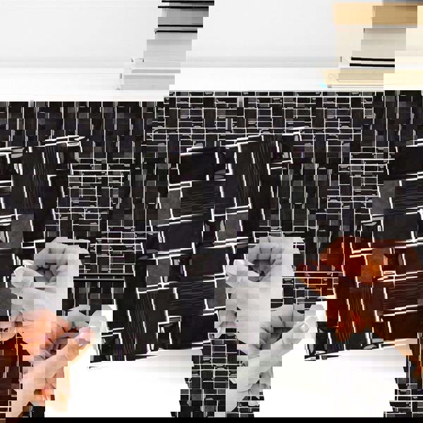 WT1589 - Glossy Black Porcelain Mosaic Wall Tile Sticker Set - 15 x 15 cm (6 x 6 in) - 24 pcs