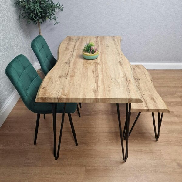Kosy Koala Wooden Dining Table with Bench and 2 Green Velvet Chairs - Stylish Dining Room Furniture
