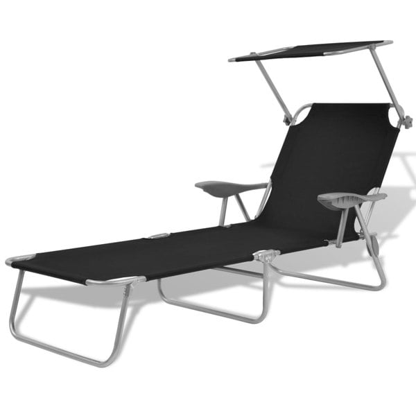 Berkfield Sun Lounger with Canopy Steel Black