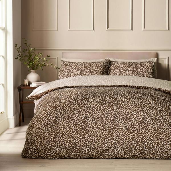 Catherine Lansfield Animal Print So Soft Reversible Duvet Cover Set Brown