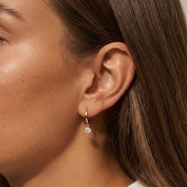 MUCHV Dainty Huggie Hoop Earrings With Round Stone