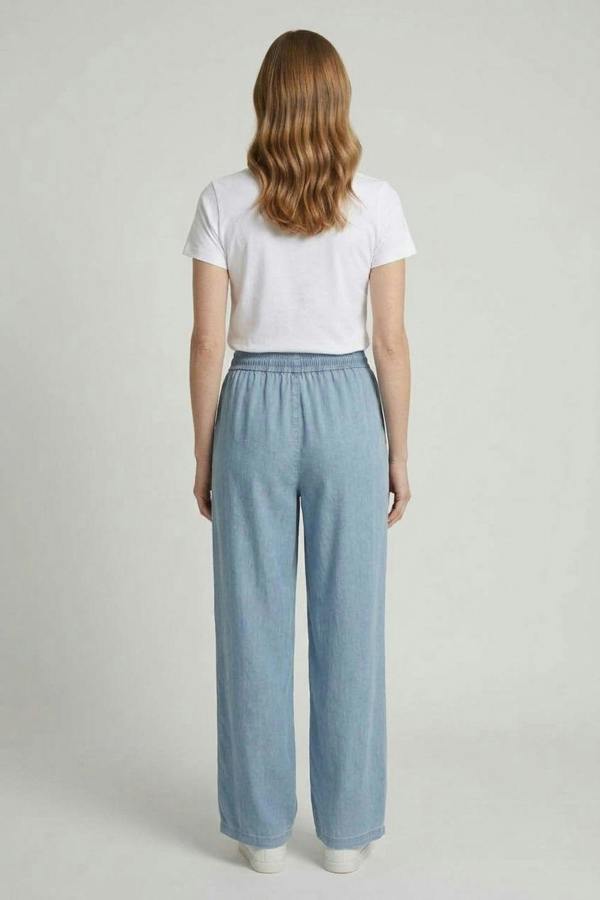 Blue | Tie Waist Wide Leg Casual Trousers