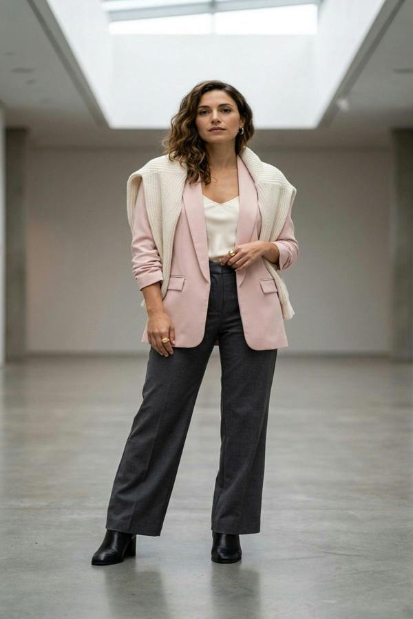 Valerie Ruched Sleeve Open Front Blazer Jacket With Front Pockets - Pink