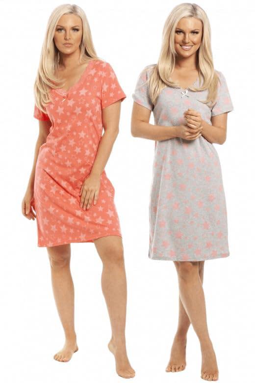 Camille 2 Pack Short Sleeved Summer Cotton Nighties - Breathable & Lightweight Nighties for Women