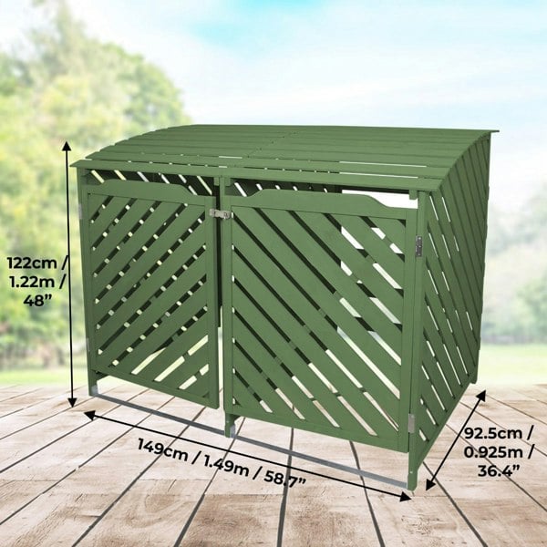 Monstershop Fir Wood Double Wheelie Bin Storage - Sage Green