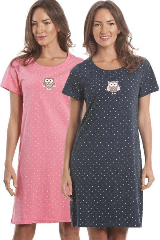 Camille 2 Pack Short Sleeved Summer Cotton Nighties - Breathable & Lightweight Nighties for Women