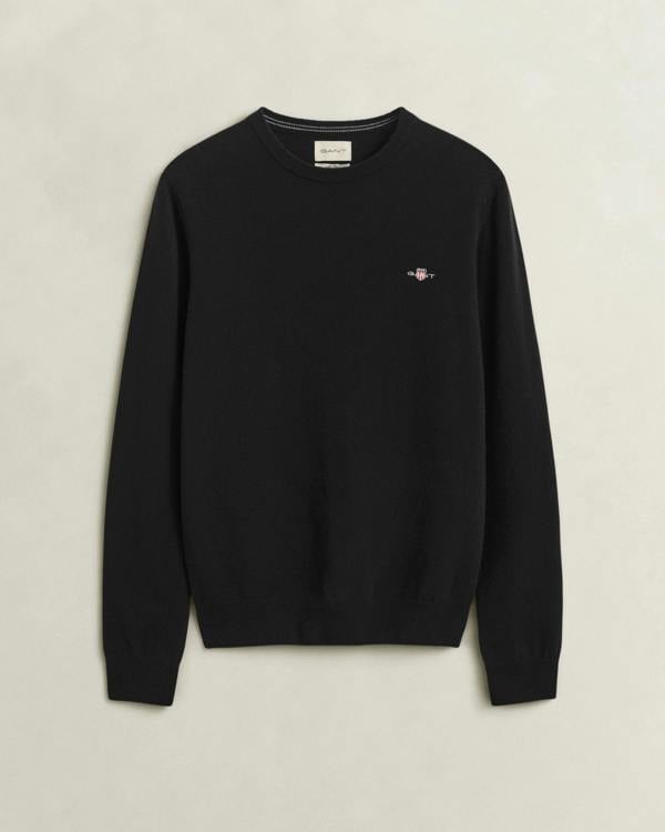 GANT Mens Superfine Lambswool Crew Neck Sweater - 5 Black | CHO | Designer Mens Crew Neck Jumpers