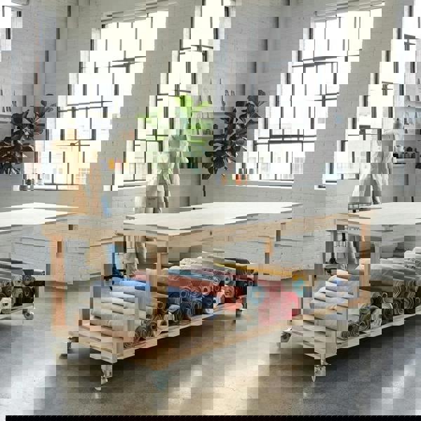 Arbor Garden Solutions Wooden Workbench Eucalyptus Hardwood Top Depth-4ft with Wheels