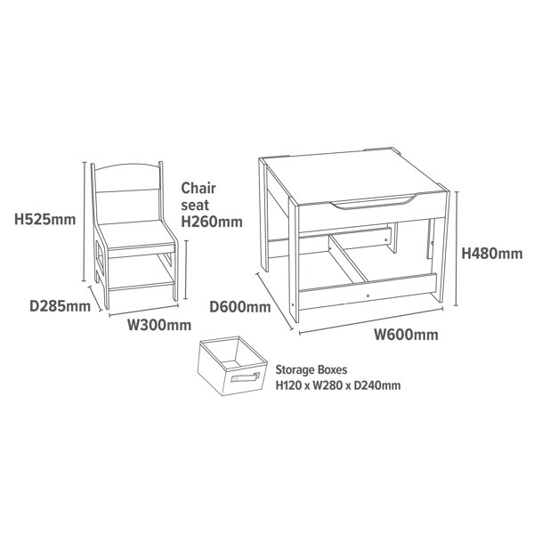 Liberty House Toys Kids Wooden Activity Table and Two Chairs with Grey Storage Bins