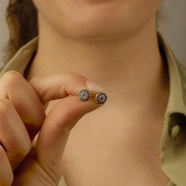 Spero London Mini Evil Eye Stud Earring in Sterling Silver