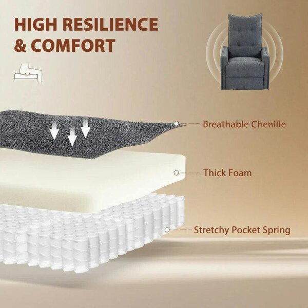 Recliner Armchair, Chenille Recliner Chair with Massage and Heat, 360° Swivel Rocking Manual Recliner, Dark Grey