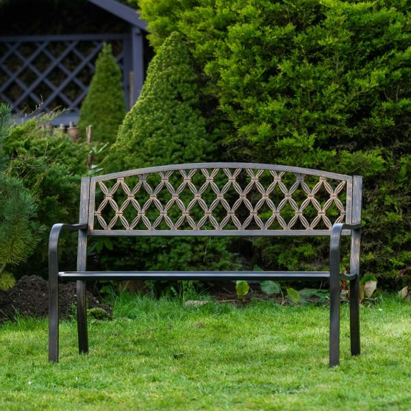 The Garden Marketplace Warwick Metal Garden Bench with Web Pattern Cast Iron Back