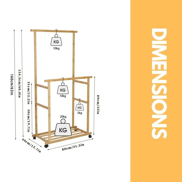 Rafaelo Mobilia Bamboo 4-in-1 Open Wardrobe With Hanging Rails