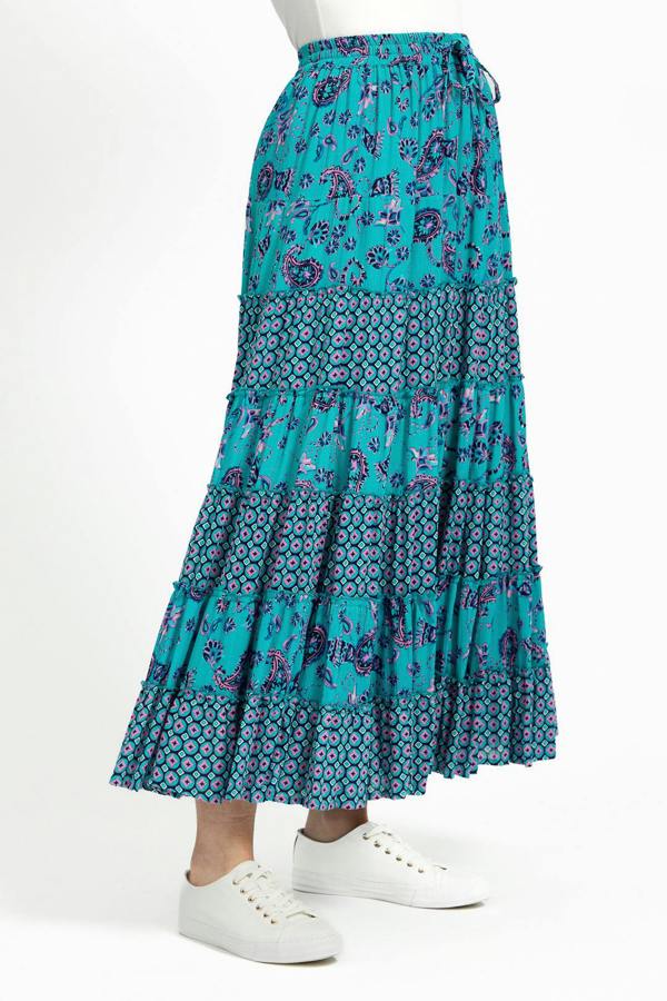 Mudflower Paisley Print Tiered Maxi Skirt