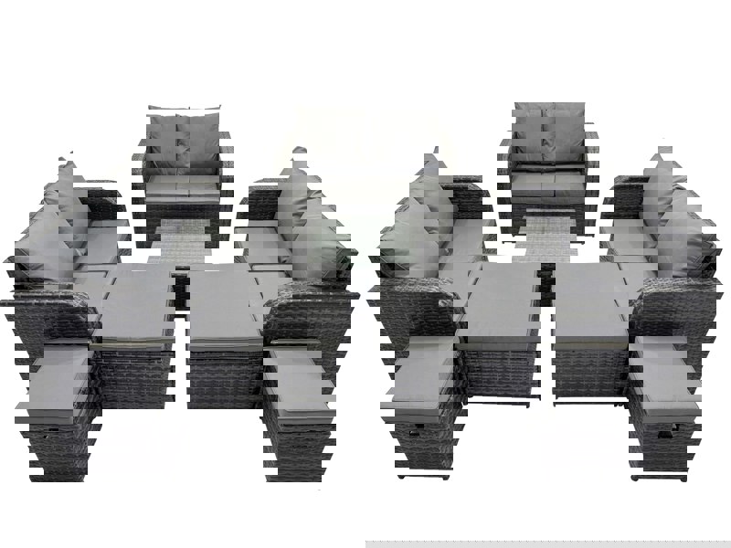 Fimous Rattan Garden Outdoor Furniture Set Love Sofa Square Coffee Table Set with 4 Stools Dark Grey Mixed