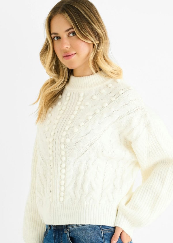 Gini London White Chunky Knit Oversized Jumper