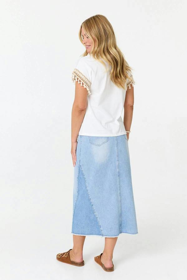 White | Crochet Embellished Short Sleeve T-Shirt