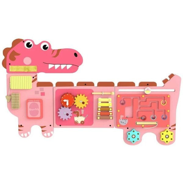 Bobobiy Busy Board Panels, Wall Mounted Montessori Inspired Busy Board, Toddler Learning Centre Dinosaur Theme, Pink