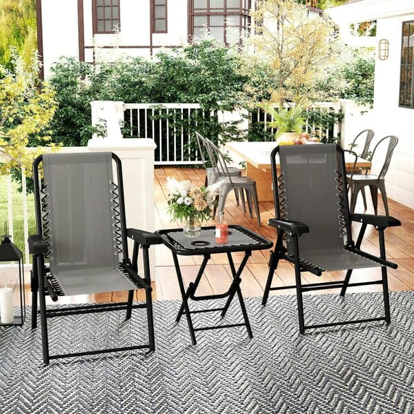 Wyld Haus Lano Metal Dark Grey Mesh 3 Piece Garden Bistro Table And Chair Set