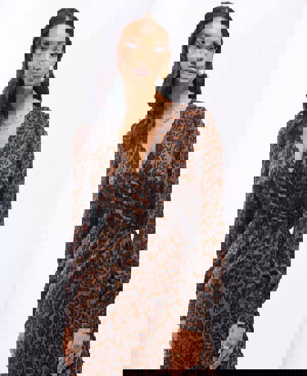 Needs No Label Animal Wrap Long Sleeve Midaxi Dress