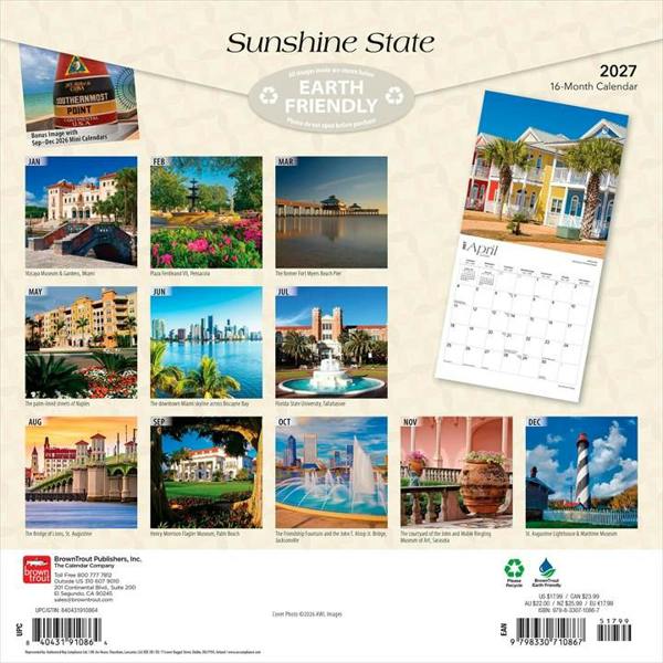 Florida, Sunshine State Calendar 2027, Wall Calendars, Month To View, Travel, Gift