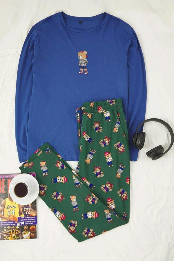 WOVCOR 2-Piece Teddy Bear Print Knit Pajama Set