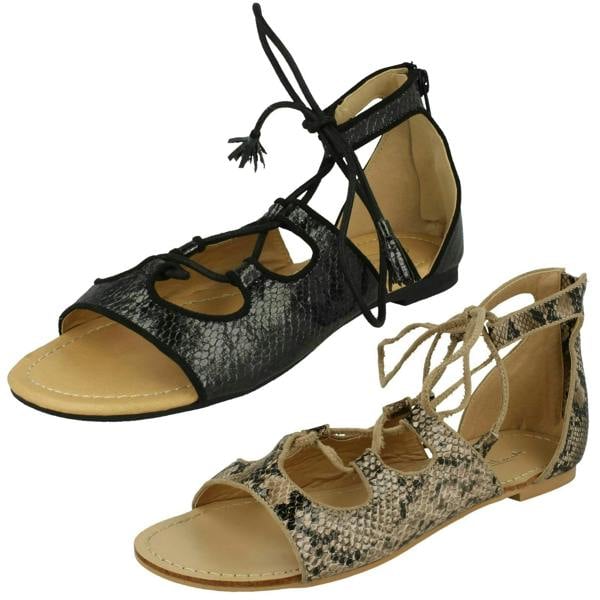 Spot On Ladies Spot On Snake Print Flat Sandals