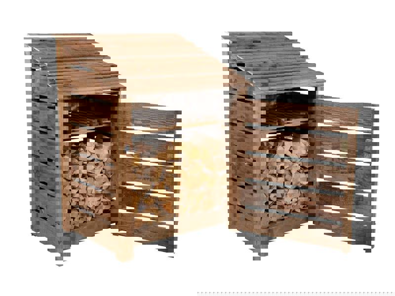 Arbor Garden Solutions Slatted Wooden Log Store with Door and Shelf W-99cm, H-126cm or 180cm, D-88cm - Brown Finish