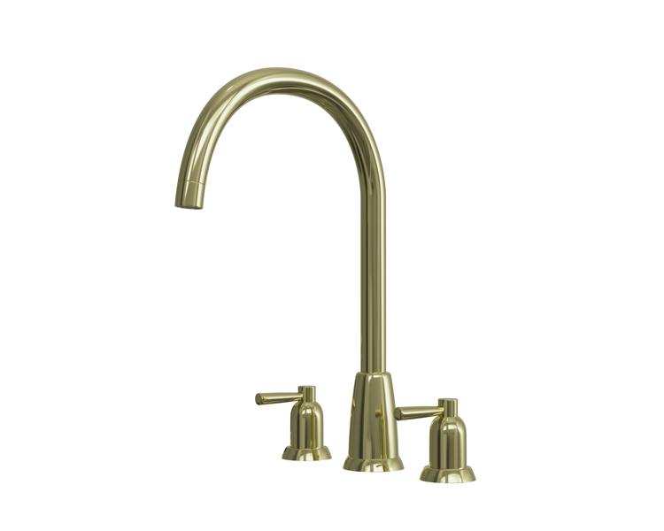 Flode Narvik | Dual Lever 3 Hole Kitchen Tap | Polished Brass Finish