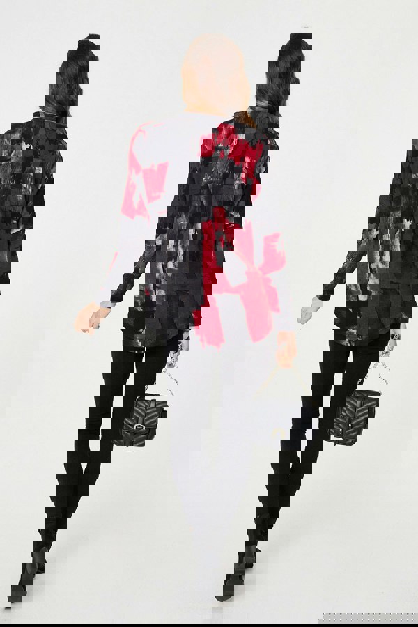 Red | Abstract Zip Front Long Sleeve Top
