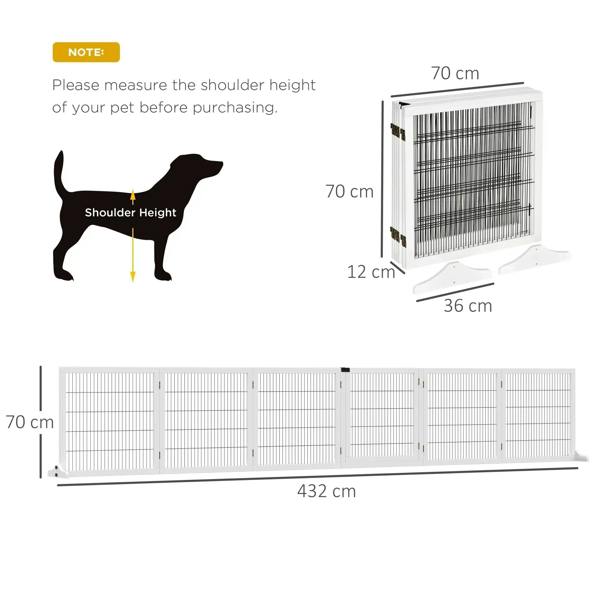 White freestanding pet gate with black wire mesh and two support feet