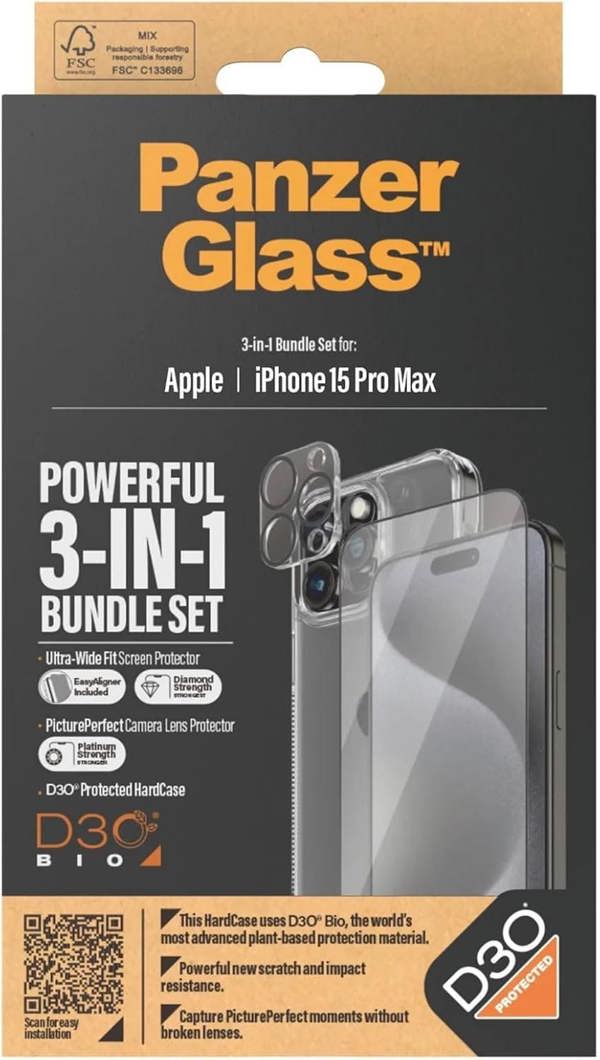 PanzerGlass Panzer Glass Powerful 3 in 1 Bundle Pack for iPhone 15 Pro Max 6.7" - B1172+2812