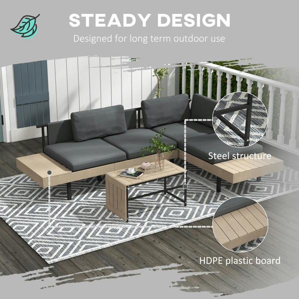 Wyld Haus Vivino Metal Grey 3 Piece L Shaped Outdoor Garden Sofa Set with Coffee Table and 2 Side Tables