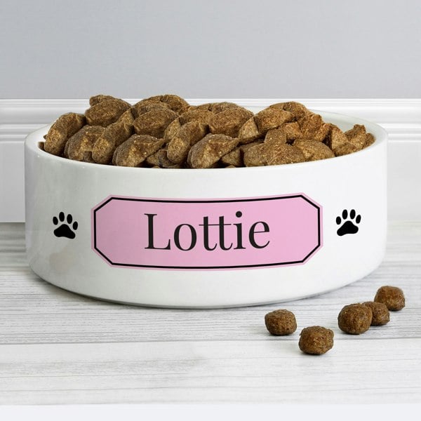Personalised Memento Company Personalised Pink Plaque 15cm Medium Pet Bowl