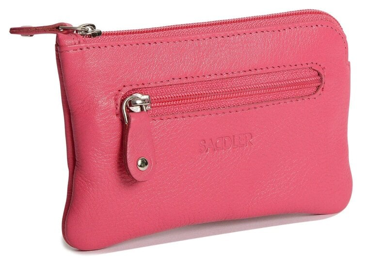 SADDLER Compact Leather Coin & Card Purse "Ellie" – Handmade by Saddler | RFID Protected & Gift Boxed | With Front Zip Pocket & Key Holder - Fuchsia