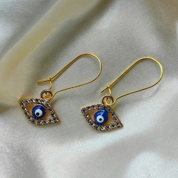 The Colourful Aura Long Silver Evil Eye Huggie Dainty Zircon Devil Eye Charm Latch Back Earrings