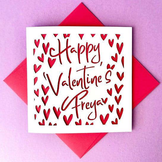 Abode Home & Gifts Papercut Hearts Personalised Valentine's Card