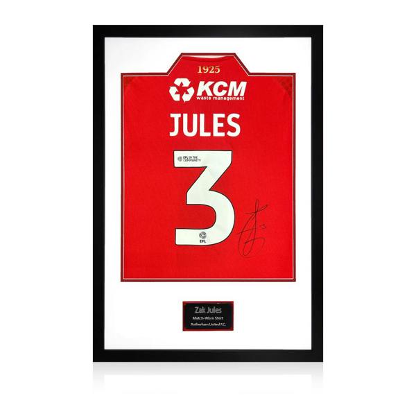 Zak Jules Match-Worn & Signed Rotherham United Shirt Premium Frame